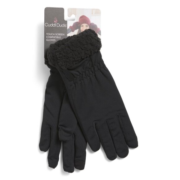 CUDDL DUDS Black Jersey Gloves With Cloud Sherpa Cuffs - Picture 1 of 1